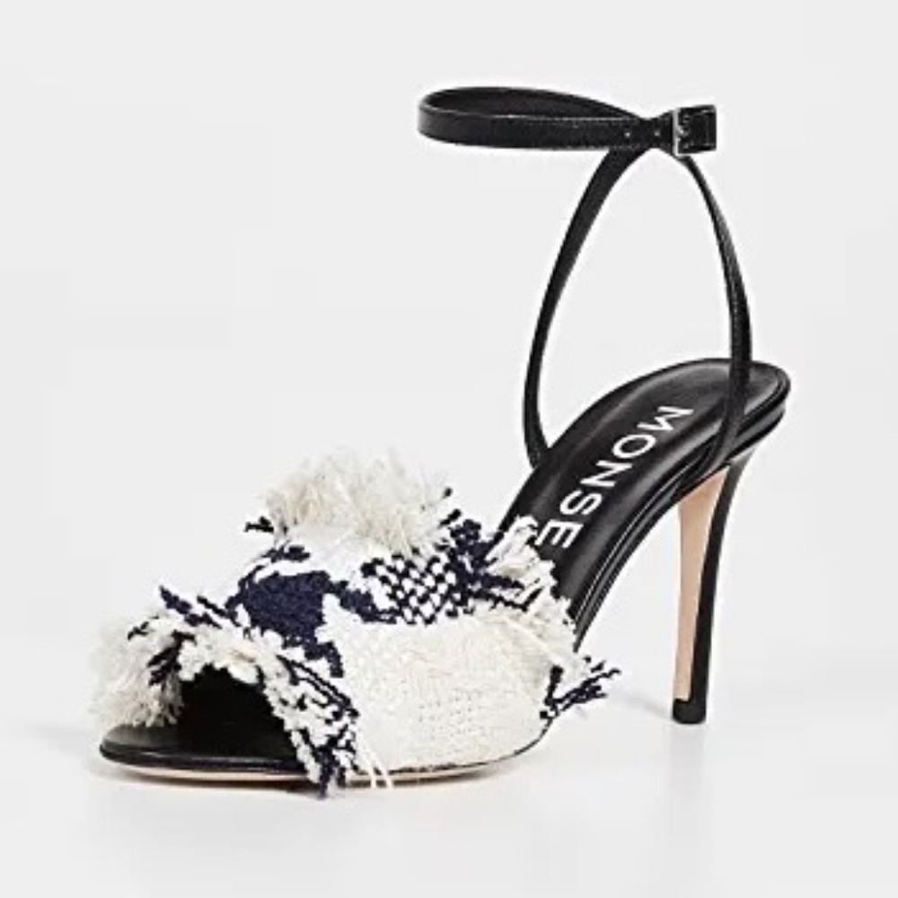 MONSE Strappy Tweed Fringe Sandals